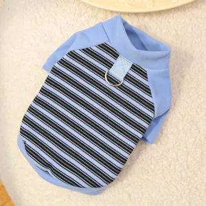 Pet striped two-legged dog clothing with round neck and contrast color design detail