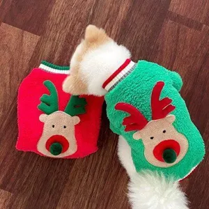 Costume de Noël d'Elan pour Animal de Compagnie Vêtements pour Chien en Polaire Polyester Chaude Mignonne Tenue d'Hiver de Renne Pour Petits Chiens et Chats
