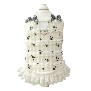 Robe d'été mignonne pour chien chat jupe princesse à volants en dentelle respirante avec nœuds