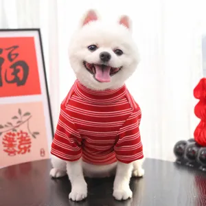Cozy red and white striped turtleneck pet sweater for small dogs and cats, warm winter apparel.