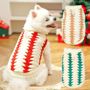 Cozy winter pet fleece vest with cute tree pattern, warm dog apparel for small dogs and cats.