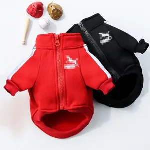 Pet Dog Winter Warm Hoodie Casual Fleece Sweatshirt With Zipper And Striped Sleeves For Small Medium Dogs Cats Apparel