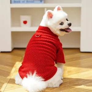 Cute dog sweater winter warm half zipper pet apparel casual red knit pet clothing details