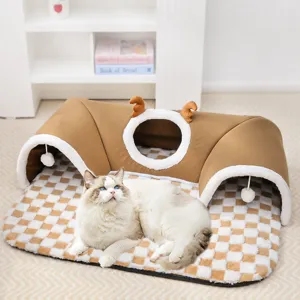 Pet Cat Tunnel Bed Multi-Functional Foldable Sleeping Mat With Reindeer Antlers Sisal Tunnel Nest For Cats Dogs For Indoor Use