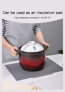 Détail de tapis isolant en silicone montrant une haute résistance thermique pour table.