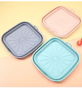 Foldable square silicone air fryer pot baking mat heat resistant kitchen tool 3 colors