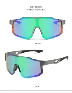 Vista detallada que muestra los ángulos frontal y lateral de las gafas de sol deportivas.