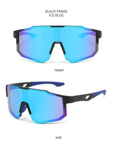 Gafas de sol deportivas para exteriores con montura grande y lentes azules para ciclismo.