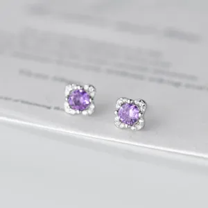 S925 Sterling Silber Lila Blume Ohrstecker Vintage Klee Eingelegt Zirkonia Ohrringe Für Damen Leichter Luxus Schmuck