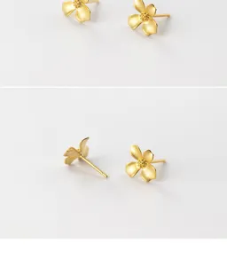 S925 sterling silver matte gold gardenia flower stud earrings, elegant four-petal floral jewelry.