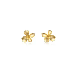 S925 sterling silver matte gold gardenia flower stud earrings elegant Korean style jewelry