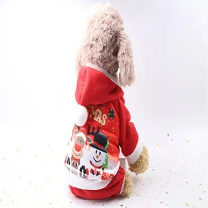 Christmas pet dog fleece hoodie four leg cat apparel winter warm costume with cute reindeer design