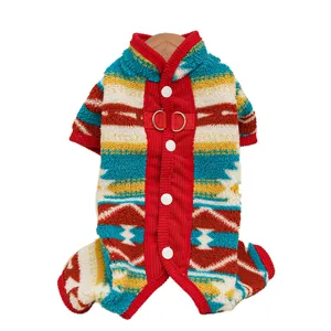 Winter fleece pet jumpsuit for dogs and cats, cozy ethnic geometric pattern warm dog clothes