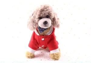 Detail view of red pet fleece hoodie with white trim, cute winter dog apparel close up.