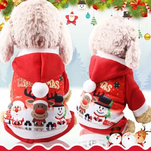 Pet Christmas Fleece Hoodie Four Leg Dog Clothes Cute Elk Santa Claus Winter Warm Apparel For Cats And Small Dogs