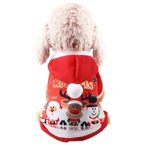 Christmas pet fleece hoodie dog winter warm clothes cute holiday red cat apparel main view