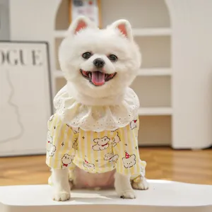 Cute puppy four-leg pajamas with sweet lace collar and adorable bear pattern for small dogs.