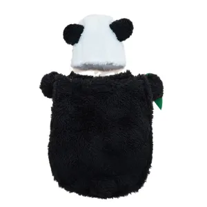 Cute panda pet costume for dogs and cats, funny plush standing clothes with hat and leaf.