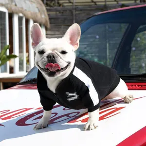 Cozy black and white pet hoodie for dogs, detailed view of warm dog clothes for winter.