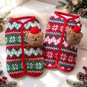 Christmas pet dog and cat knitted sweater vest with cute 3D bear, winter warm clothes new vest