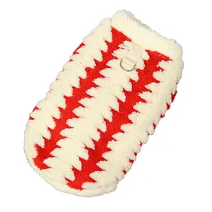 Red and white fleece winter pet dog coat warm puppy clothes with leash ring for small medium dogs