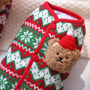Christmas pet dog cat knit vest sweater with cute 3d plush bear winter warm apparel new