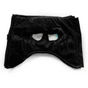 Thickened warm dog vest detail, black winter pet clothing accessory with dual eye holes.