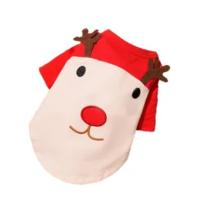Cute Christmas reindeer pet costume for dogs and cats, soft red winter apparel with antlers.