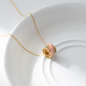 Gold silver filigree barrel pendant necklace, retro Chinese style jewelry for women elegant.