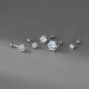 925 Sterlingsilber Moissanit Ohrstecker Elegante Runde Sechs-Krallen Solitär Ohrringe Damen Schmuck Mode Minimalistisches Accessoire