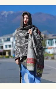 Ethnic style autumn winter hooded knitted cape shawl for women warm casual outdoor wear fashion