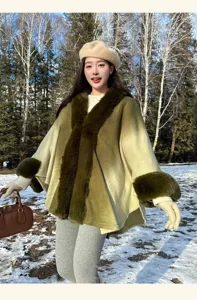 Gradient Faux Cashmere Shawl Cape Winter Thickened Knitted Cardigan Coat Outerwear