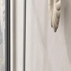 Close-up detail shot of textured wall finish and interior decor element for bathroom.