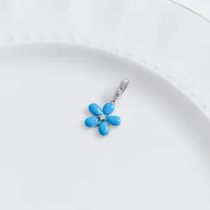 S925 Silber Blauer Emaillierter Fünfblättriger Blumenanhänger Minimalistischer Stil Charm