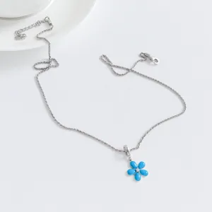Silber 925 Blaue Fünfblättrige Blume Anhänger Halskette Minimalistischer Damenschmuck