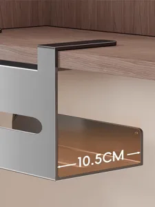 Detail view of the under cabinet tissue holder mount, showing 10.5cm compact spacing size.