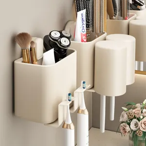 Portaspazzolino da Parete Senza Punzonatura Scaffale Portaoggetti da Bagno Con Tazza Collutorio Organizzatore Spazzolino Elettrico