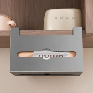 Under cabinet tissue box hanging paper towel holder punch free bathroom facial tissue storage.
