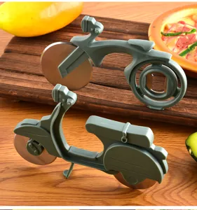Creative scooter shaped pizza cutter with stainless steel wheel and bottle opener kitchen tool