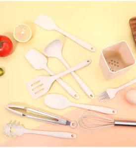 Détails du set d'ustensiles de cuisine en silicone mini spatules et cuillères.