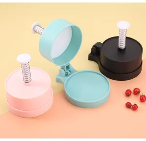 PP plastic burger press mold set, kitchen tool for homemade hamburger patties and food.