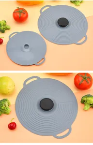 Set di coperchi in silicone grigio per pentole con manici e design anti-trabocco per cucina.