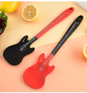 Creative guitar shaped silicone cooking spoon spatula set for kitchen baking and non-stick pans.