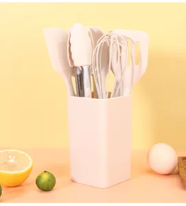 Mini set d'ustensiles de cuisine en silicone avec support pour cuisson et pâtisserie.