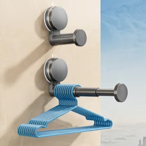 Wall Mounted Suction Cup Clothes Hanger Storage Rack Telescopic Punch Free Drying Rack Organizer For Balcony Home