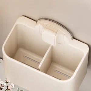 Support de rangement mural ventouse style creme pour salle de bain brosse a dents