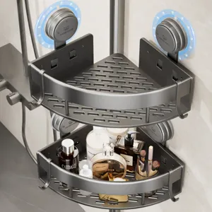Aluminum Alloy Bathroom Corner Storage Rack Punch-Free Wall Mounted Shower Caddy Kitchen Sink Organizer Shelf Bathroom Accessories