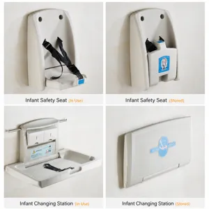 Wall Mounted Foldable Baby Changing Station HDPE Nursery Diaper Table With Safety Belt For Public Restroom Commercial Use
