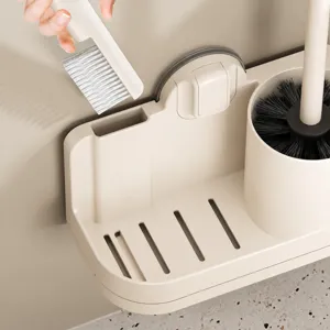 Cream Wall Mounted Toilet Brush Set with Crevice Brush Holder Bathroom Cleaning Tool