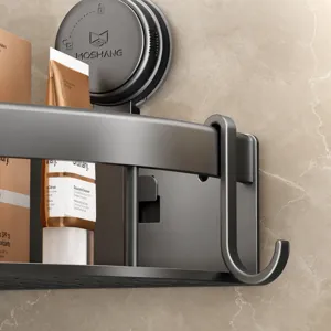 Bathroom wall mounted suction cup storage shelf, punch-free organizer basket for shower room.